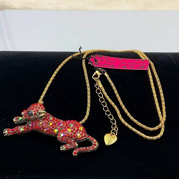 Betsey Johnson Red Bejeweled Leopard Pendant/Necklace - Picture 6 of 6